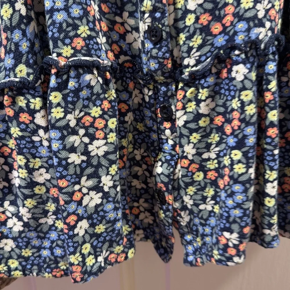 GAP Baby Lightweight Floral Quarter Sleeved ruffle collar Dresses blue Brown 2T